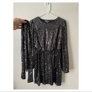 Black Sequins Dress | Mini/Midi | Long Sleeve
